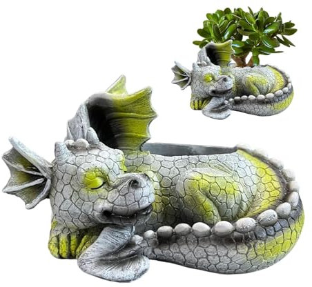itrimaka Garten-Drachenstatue, schlafender Drache, Gartendekoration, Terrassen-Yard-Ornament, Schlafender Drache, Übertopf, Topffiguren, Tierskulptur, Outdoor-Gartenskulptur aus Kunstharz,