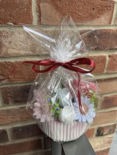 Bouquet de 10 fleurs en savon fait à la main Hauteur 13 cm Diamètre 15 cm Avec décoration en forme de cœur