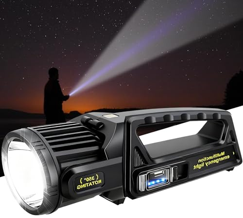 LETOUR 1450000 L Spotlight, Rechargeable Led Spotlight Flashlight with 350° Rotate Head, 9 Modes Super Bright Spot Lights Outdoor Handheld, IPX6 Waterproof Solar Flashlight for Emergencies,XX-Large
