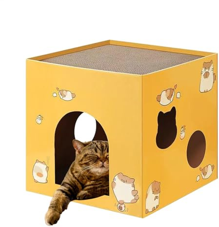 SQUARRCat - Afilador de garras para gatos, rascador de cartón para interiores, caja rascadora para gatos | Afilador de garras de gato de gran espacio, salón multifuncional para rascar gatos, área de