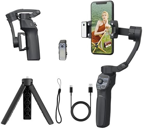 Stabilisateur de cardan à 3 axes pour smartphone avec lumière de remplissage magnétique, contrôle des gestes AI, support rotatif pliable et portable pour iPhone/Android Gimbal enregistrement vidéo