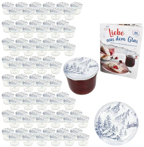 MamboCat Lot de 100 bocaux en verre de 230 ml avec couvercle à visser Alpes I + couvercles TO 82 avec recette de sucre diamant I bocaux de conservation et stérilisation