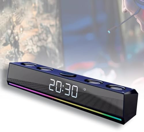 THYXGS Enceintes D'ordinateur, Barre De Son Bluetooth 5.3, HiFi Double Canal Stéréo, Connexion USB AUX, 7 Éclairages RVB Colorés, Angle D'élévation De 8°, pour Écran De Bureau, Ordinateur Portable