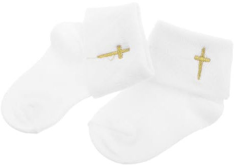 LIGIGWASH 1paire Chaussettes De Baptême Pour Bébés An Chaussettes Coton Doux à Revers Avec Croix Et Garçons Pour Cérémonies Et Occasions Spéciales