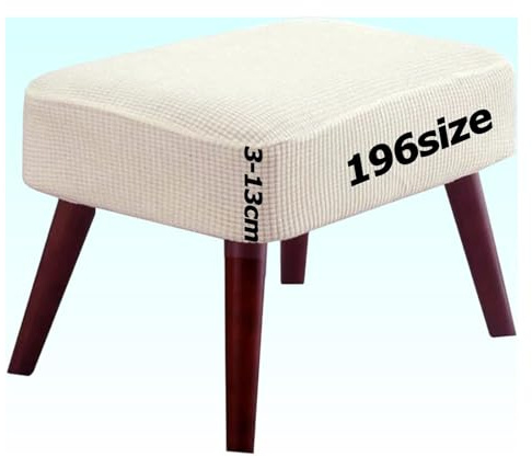 Ottomane Bezug Rechteckig Quadratisch Hockerbezug Hocker Überzug Fußhocker Sitzhocker Husse Fußbank Schonbezug Stretch Beschützer Jacquard mit Elastisch Bottom Rund Anpassbar(Beige Weiß,40x60 cm)