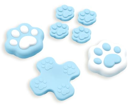 GeekShare Cross D-Pad Lot de capuchons de touches en silicone pour Switch 2, autocollants ABXY, accessoires de protection antidérapants et confortables (patte de chat bleu/blanc)