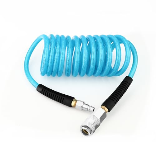 GASHER 1/4 x 3M Tubo aria in poliuretano con diametro esterno di 6 mm con limitatore di curvatura, attacco rapido e spina da 1/4 Europa, per compressore d'aria, blu