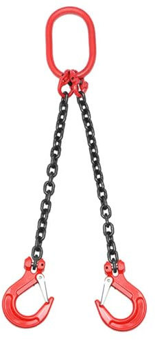 Kettenglocke mit 2 Litzen, Krankette 1 m 2t Forstkette Lieferkette Gliederketten mit Kette Ø 6 mm Gabelhaken Kette aus Manganstahl G80