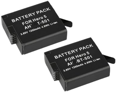 1250mAh Rechargeable Battery Black Battery - Compatible With AHDBT 501 - Compatible With GoPro Hero 5 Hero 6 Hero 7(2PCS)