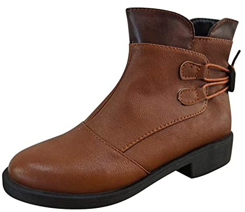 Générique Femme Bottine Courte plates Cuir Verni Femmes Bottes Confortable Elégantes Casual Mode Tige large Bottes Femme Vintage Chaudes Souple Femelles Botte Couleur unie Automne Hiver