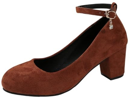 Pumps for Women with Block Heel, Elegant Ballet Flats with Straps, Comfortable Dirndl Shoes with Medium Heel, brown, 6 UK