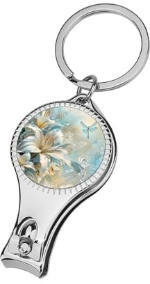 Lilies Flowers Dragonfly Nail Clipper for Men Women Portable Metal Nail Cutter with Nail File