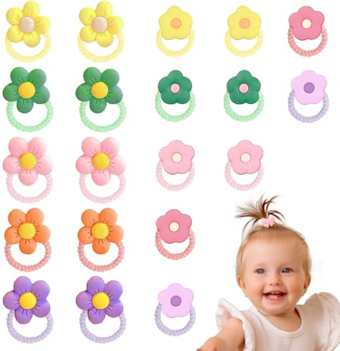 SUBTAVIK 20 st babyhårsband, elastiska hårband för flickor, söta håraccessoarer med blommor för barn & spädbarn