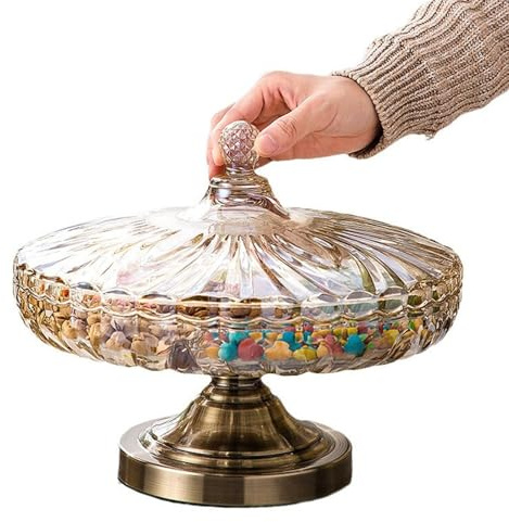 Crystal Glass Fruit Bowls Fruit Tray With Lid, 6-Compartment Divided Snack Tray Candy Box Nut Serving Platter, Clear Dessert Plate for Home Wedding Party Holiday