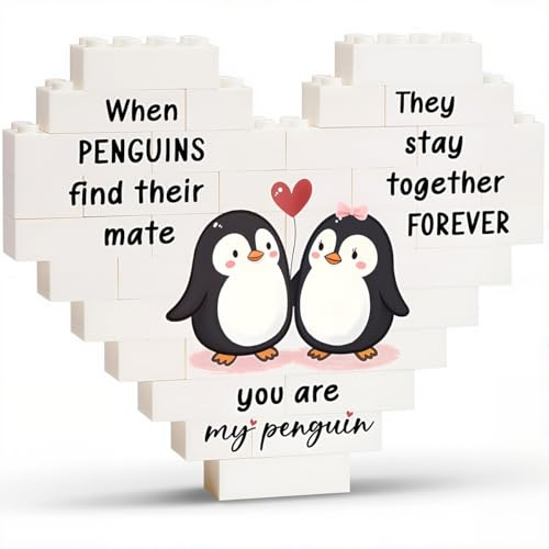 YNOUYRS Regalo pinguino per coppie - Blocchi Decorativi a Forma di Cuore, Regali per donne e uomini, regalo di anniversario, Valentino, Natale, Compleanno, Realizzati in Plastica (Pinguino B)