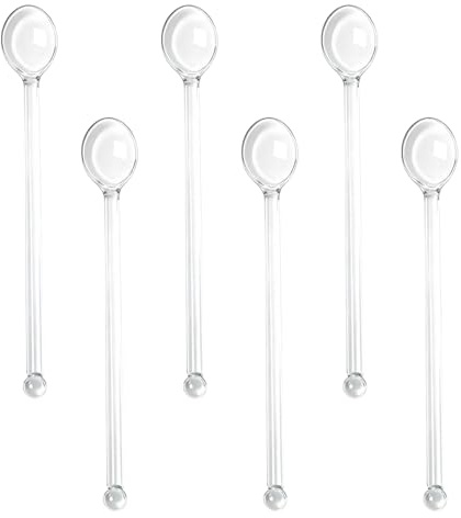 6 Stück Glasrührlöffel,Rührlöffel,Kaffeelöffel und Dessertlöffel，Hitzebeständige Lang Glaslöffel Für Tee,Kaffee，Kaffeelöffel Glas 14,8 cm