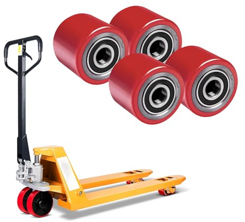 Legines 4 Stück 80 x 70 mm Polyurethan Hubwagenrollen Kugellager Räder für Hubwagen Ersatzteilen Ersatzrollen Belastung bis 600 KG