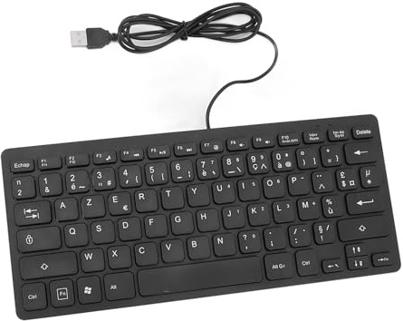 BONKZEBU 78 Tangenter Ultratunnt Språktangentbord med Tysta Tangenttryckningar för Engelska Tvåspråkiga Användare, Stänksäkert USB-trådbundet Tangentbord för Kontor/hem (Fransk AZERTY Layout)