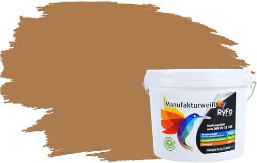 RyFo Colors Bunte Wandfarbe Manufakturweiß Nougat 3l - weitere Braun Farbtöne und Größen erhältlich, Deckkraft Klasse 1, Nassabrieb Klasse 1