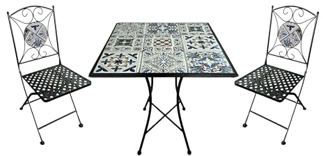 AXI Camilla Set Bistrot da Balcone, 2 Sedie 1 Tavolo in Mosaico, Per Veranda - Azzurro - Per Giardino/Terrazza