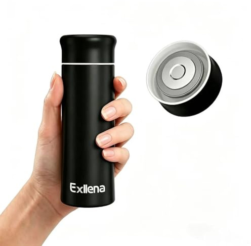 Exllena 250ml Mini Thermal Flask – 100% Leakproof Pocket Travel Mug for Flat White Coffee & Tea – Slim Stainless Steel Small Water Bottle for Handbag, Commute, Milk – BPA Free(Matte Black)