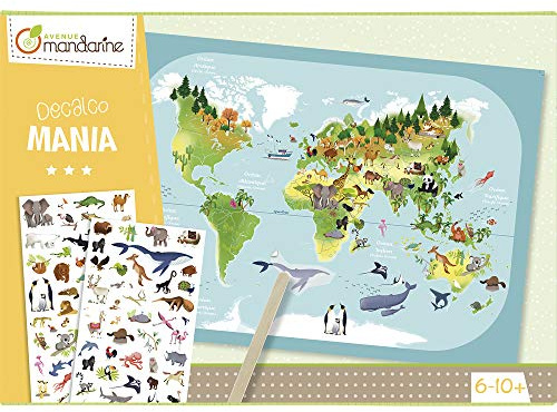 My Mandarine KC042C - Une boite créative Décalco Mania Planisphère comprenant une feuille 30x42 cm, 2 planches de décalco et un batonnet (notice incluse)