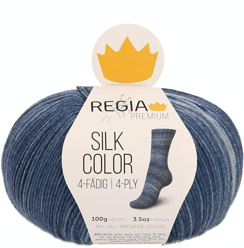 REGIA Premium Silk Color 9801634-00053 jeans color Handstrickgarn, Sockengarn, 100g Knäuel