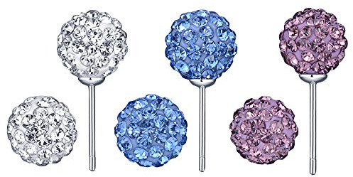 Yumilok 3 paar Damen Ohrstecker Ohrringe Ohrschmuck 925 Silber Schamballs Kugeln Disco-Kugel Kristall Perlen 8mm für Mädchen