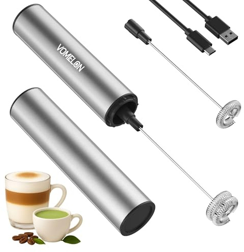 Rechargeable Milk Frother Battery Operated,2-Speed Portable Travel Frother,Electric Milk Foamer Coffee Frother for Latte, Cappuccino, Hot Chocolate Drink Mixer with Double Mini Whisks and USB Cable