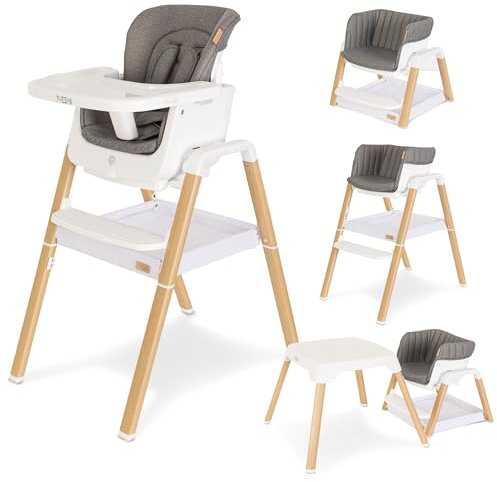 Tutti Bambini Nova Highchair - 7-in-1 Portable High Chair, Baby Chair with Feeding Tray, Washable Seating & Travel Bag, Folding High Chairs for Babies and Toddlers from 6+ Months (White/Oak)