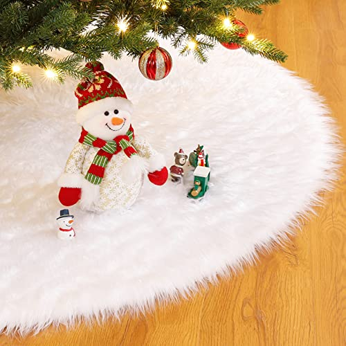 Yorbay Tannenbaum Decke kunstfell Weiß Rund Rock Teppich Filz für Schnee Christbaum Weihnachtsbaum Deko (122cm)