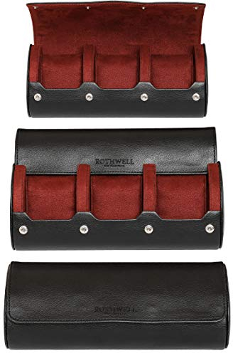 ROTHWELL Uhrenrollen-Reiseetui für 3 Uhren | Robuster tragbarer Schutz, passend für alle Armbanduhren und Smartwatches bis zu 50 mm (Schwarz/Rot)