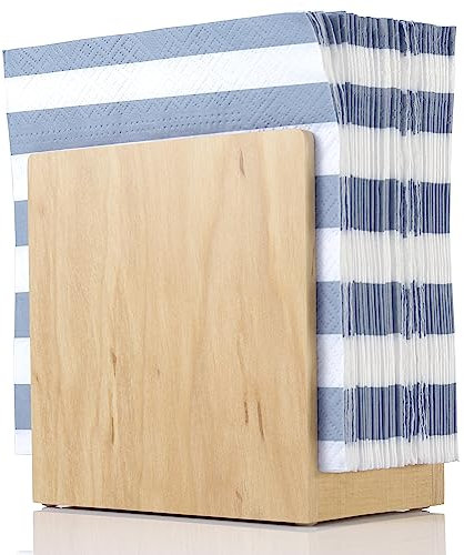 Napkin Holder for Table - Wooden Farmhouse Napkin Holders, Light Brown Simple Upright Vertical Dining Table Cocktail Napkins Dispenser, Kitchen Rustic Natural Walnut Wood for Paper Napkins