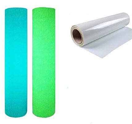 Yalulu 2 Rolls Heat Transfer Vinyl Glow in The Dark, Blue Green PVC Heat Press Vinyl Neon Iron on Film Clothing T-shirt HTV Vinyl Sheets for DIY T-Shirt Textile Craft Leather, 30 x 50 cm per Roll