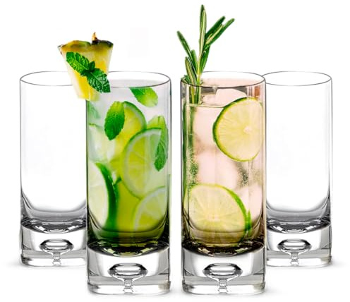 LEMONSODA Crystal Bubble Base Collins Highball Glass, Set of 4, 12oz