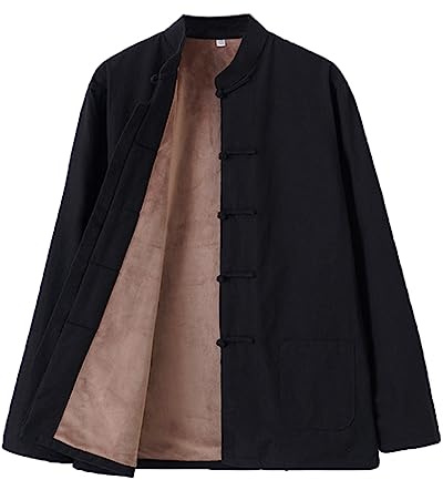 Hiver Coton Tang Costume Hommes Plus Velvet Tai Chi Uniforme Manches Longues Chinese Vêtements Traditionnels Chinois Tops, Hanfu Veste Kung Fu Vêtements Costume D'ar black-4XL