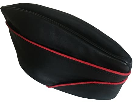 N? Hut, echtes Leder, Armee-Soldaten-Stil, mit Umschlag in Schwarz und Rot
