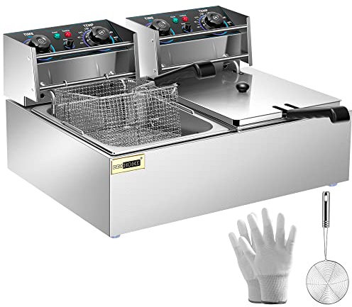 VIVOHOME Friteuse 20L à huile avec Technologie de Zone froide 5000W professionnelle à deux Compartiments avec Minuterie de 60 Minutes