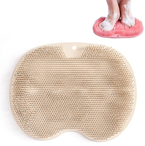 KAYBTNT Fußwaschmatte aus Silikon, Fußbad Duschmatte Fussbad Massage Matte Shiatsu Fußmassagegerät, Füsse Durchblutung Matte mit Stacheln und Rutschfesten Saugnäpfen, Fußbürste für die Dusche,Khaki