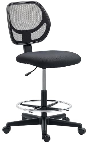 Vinsetto Drafting Chair with Adjustable Footrest for Standing Desk Black | Swivel Mesh Office Chair, Curved Back, Adjustable Height