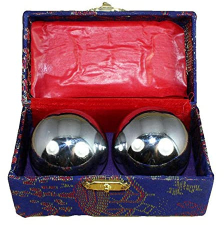 Kisbeibi 2pcs Baoding Balls Chinese Health Exercise Massage Balls with Case Stress Relieve Meditation Massage Handball(Silver,Dia 1.49inch,box color random)