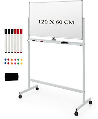 LIFEZEAL Mobiles Whiteboard, Doppelseitige Magnettafel mit Ständer, Magnetische Tafel höhenverstellbar & 360° drehbar, Magnetwand mit Stiftablage, magnetische Weißtafel (Schwarz, 120×60×145-165 cm)