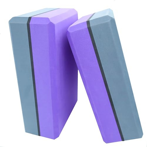 VLFit yogablock sats med 2-2 block gjorda av EVA-skum - yogablock dubbelpaket – yogablocks stabil och halksäker för meditation pilates yoga fitness - yogablockar 2 stycken (Lila & Grå)