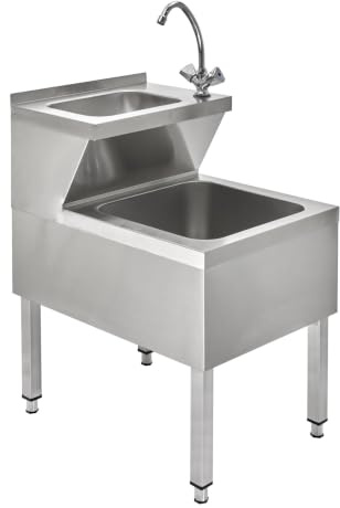 GastroHero Handwaschbecken, Ausgussbecken, Edelstahl HWAB-BASIC2 | inkl. Mischbatterie & Standrohr, Kalt- & Warmwasserhahn, verstellbare Füße, 50x58x91 cm