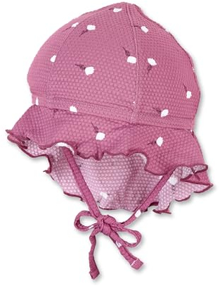 Sterntaler Bademütze Blumen mit Nackenschutz und Bindeband - Mädchen Schwimmmütze mit UV -Schutz 50+ - UV Bademütze Kinder aus Bademodenstoff - Schirmmütze für Badespaß an sonnigen Tagen - purpur, 53