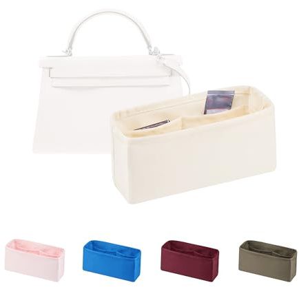 Damen-Geldbörsen-Organizer-Einsatz – Satin und leichter Stoff mit Innentaschen, tragbar für Pendler, Reisen, Einkaufen und Abend, mehrere Farben, passend für Kelly Pochette (Craie, Pochette)
