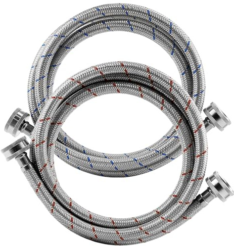 MIFLUS Washing Machine Hoses,Stainless Steel Washing Machine Hose 4ft -2 Packs Braided Premium Washer Hoses Supply Lines-washer hoses 6ft Hot and Cold Striped Water Connection
