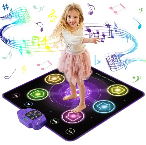 YEAUWILY Tanzmatte für Kinder ab 3 4 5 6 7 8 9 10 11 12+ Jahre, Kinder Tanzmatte mit 6 LED Leuchten Musik Bluetooth, 3-12 Jahre Mädchen Geburtstag Weihnachten Spielzeug