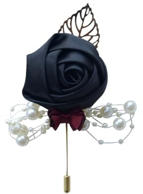 2 Stück Damen Brosche Rose Blume Brosche,Damen Elegante Ansteckblume Brosche,Anstecknadeln für Damen Mädchen Kostüm Zubehör Hochzeit,Party,für Hochzeit Dekoration,Braut Bräutigam Hochzeit,Schwarz