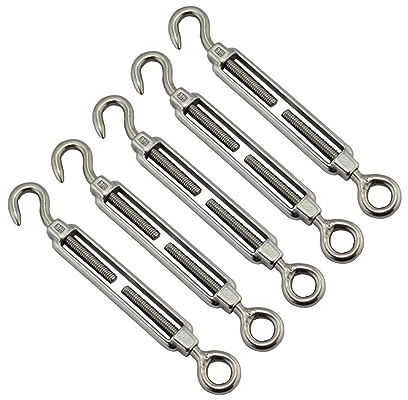5PC 304 Edelstahl Haken Und Öse Spannschloss Draht Seil Spannung Poliert Rigging Hardware M4 M5 M6 M8 M10 for Sonne Sonnensegel (Size : M10)